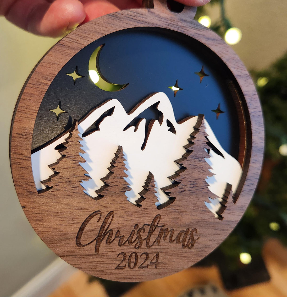 Wooden 3D Mountain Christmas Ornament