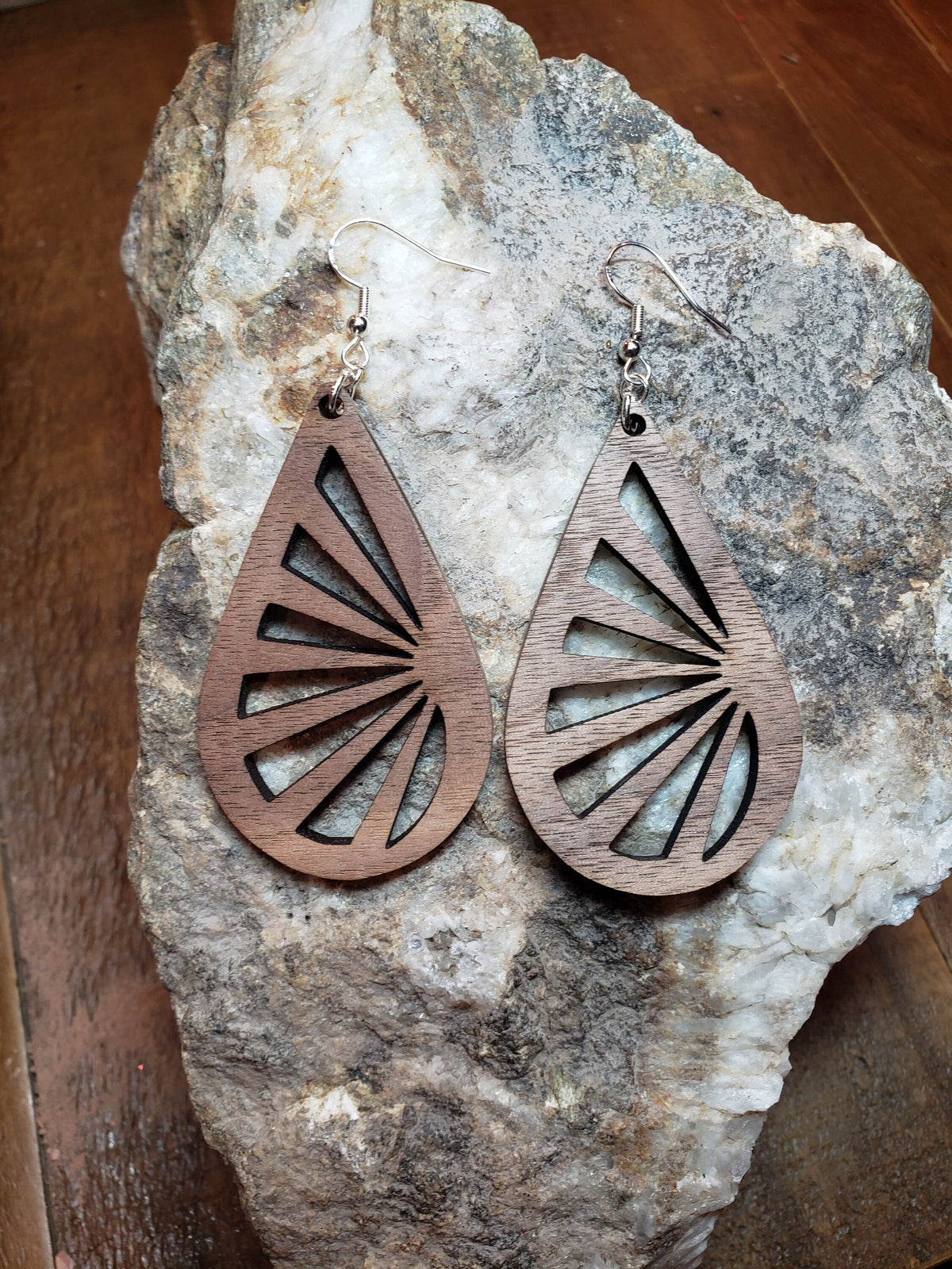 Teardrop Sunburst Wood Earrings: Laser Cut Boho Jewelry