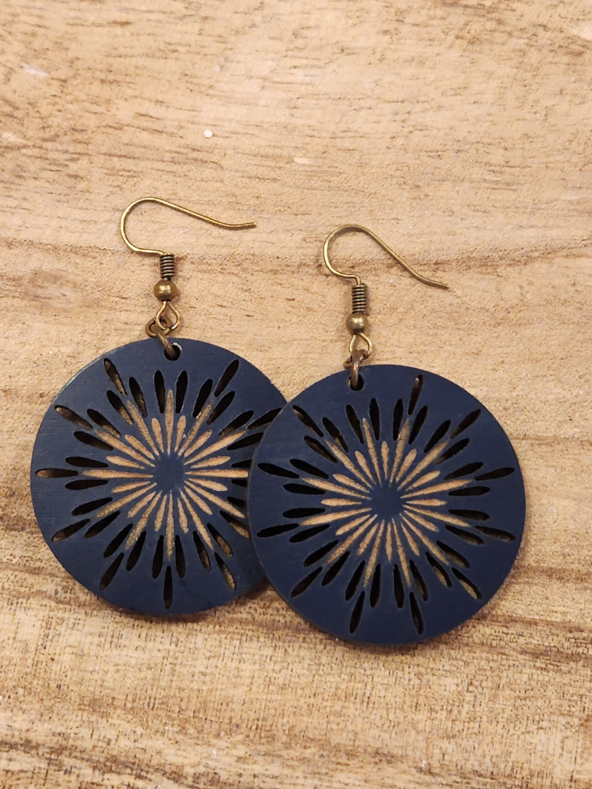Laser Cut Wood Earrings: Burst Dangles, Hypoallergenic Hooks