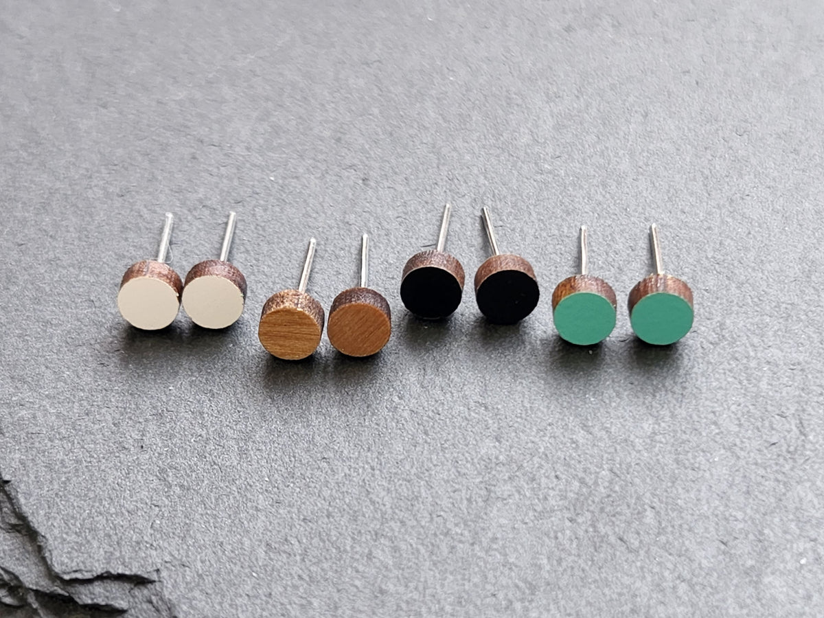 Handmade Wood Mini Studs: Hypoallergenic Nickel-Free Earrings (4 Pair)