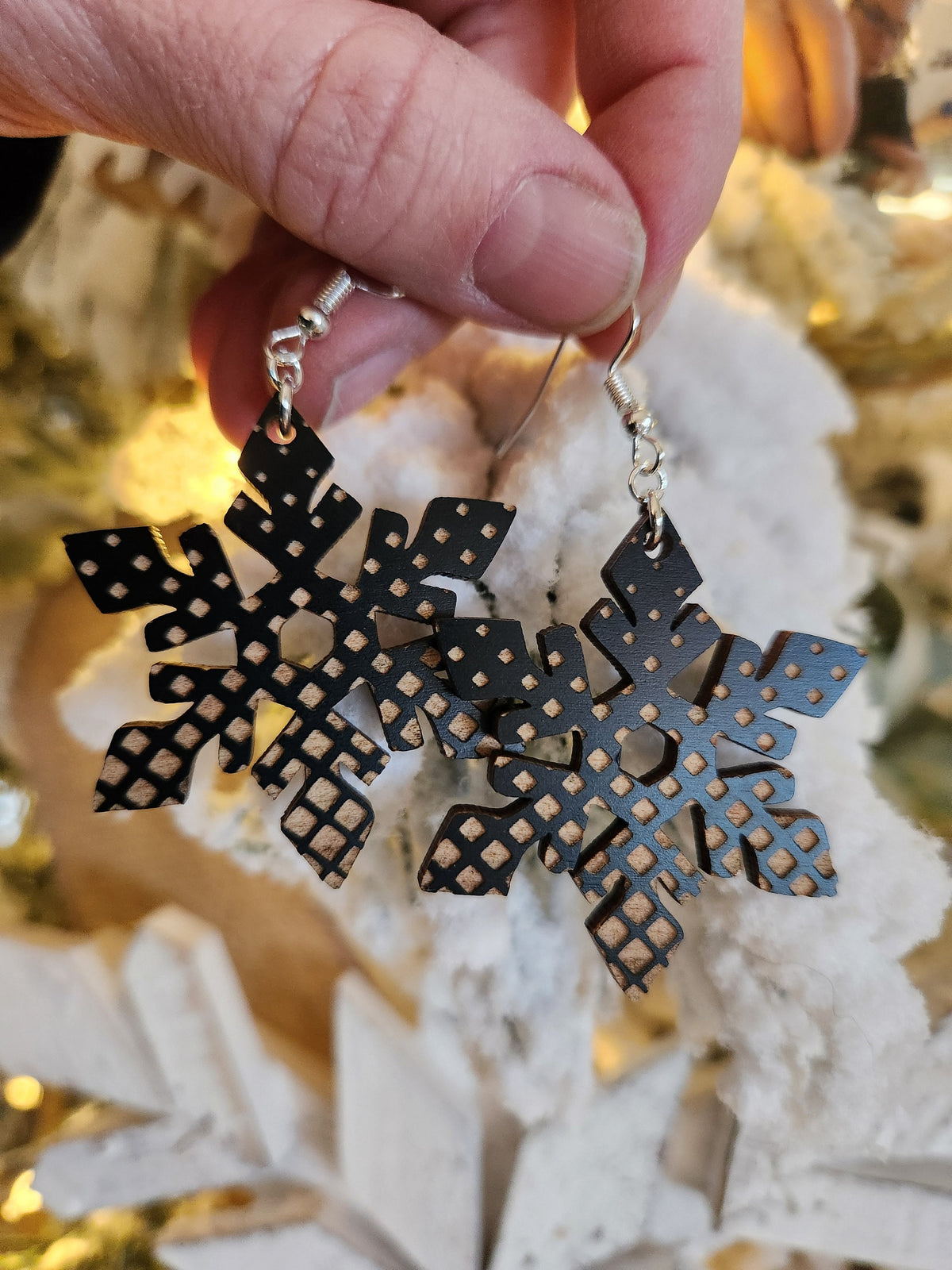 Laser Cut Wood Snowflake Earrings: Hypoallergenic Dangles