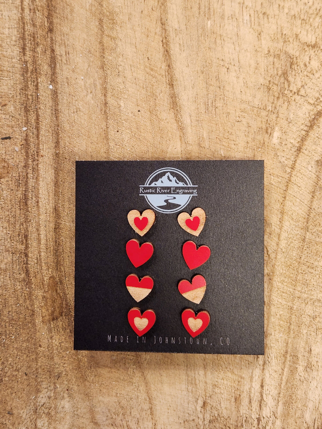 Handmade Wood Heart Studs: Laser Engraved Earrings, Hypoallergenic