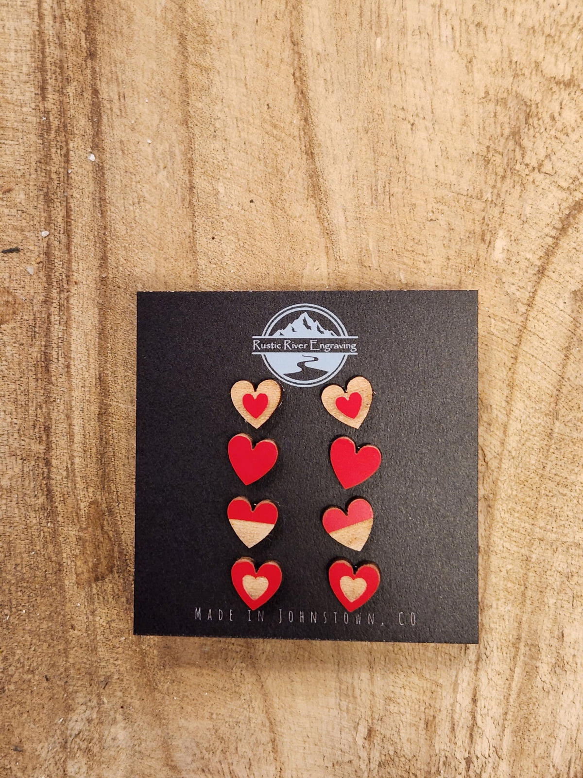 Handmade Wood Heart Studs: Laser Engraved Earrings, Hypoallergenic