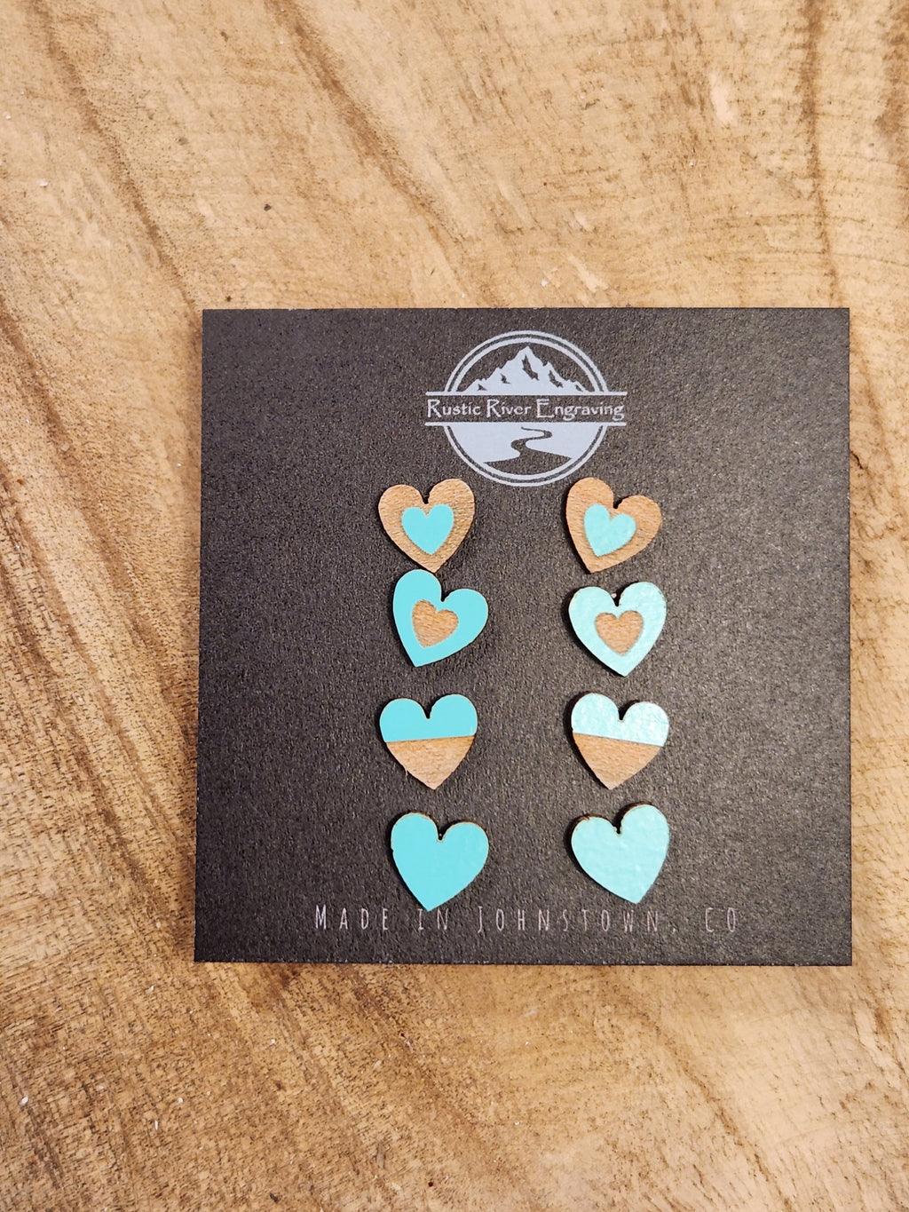 Handmade Wood Heart Studs: Laser Engraved Earrings, Hypoallergenic