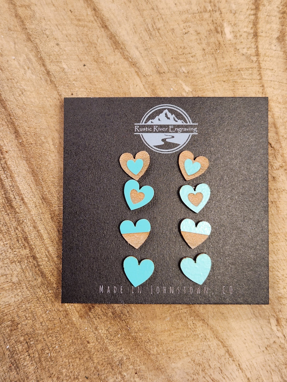 Handmade Wood Heart Studs: Laser Engraved Earrings, Hypoallergenic