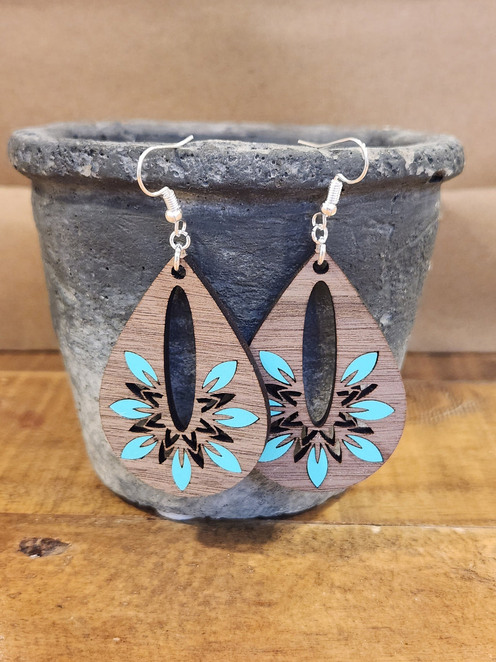 Inlaid Floral Teardrop Dangle