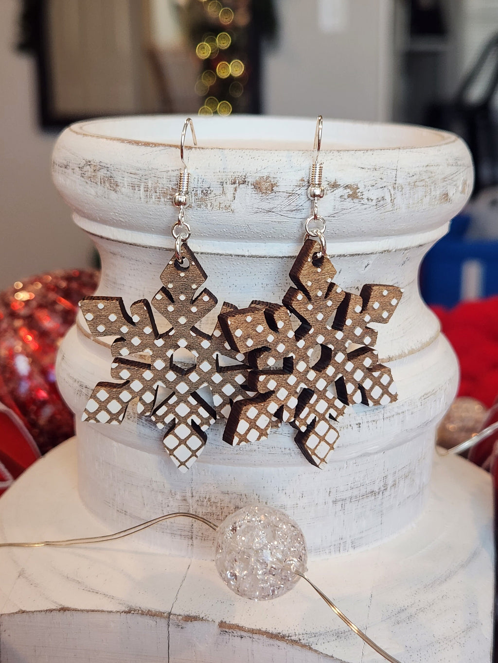 Laser Cut Wood Snowflake Earrings: Hypoallergenic Dangles