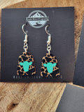 Cow Print Wood Earrings: Teal Cow Accent, Hypoallergenic