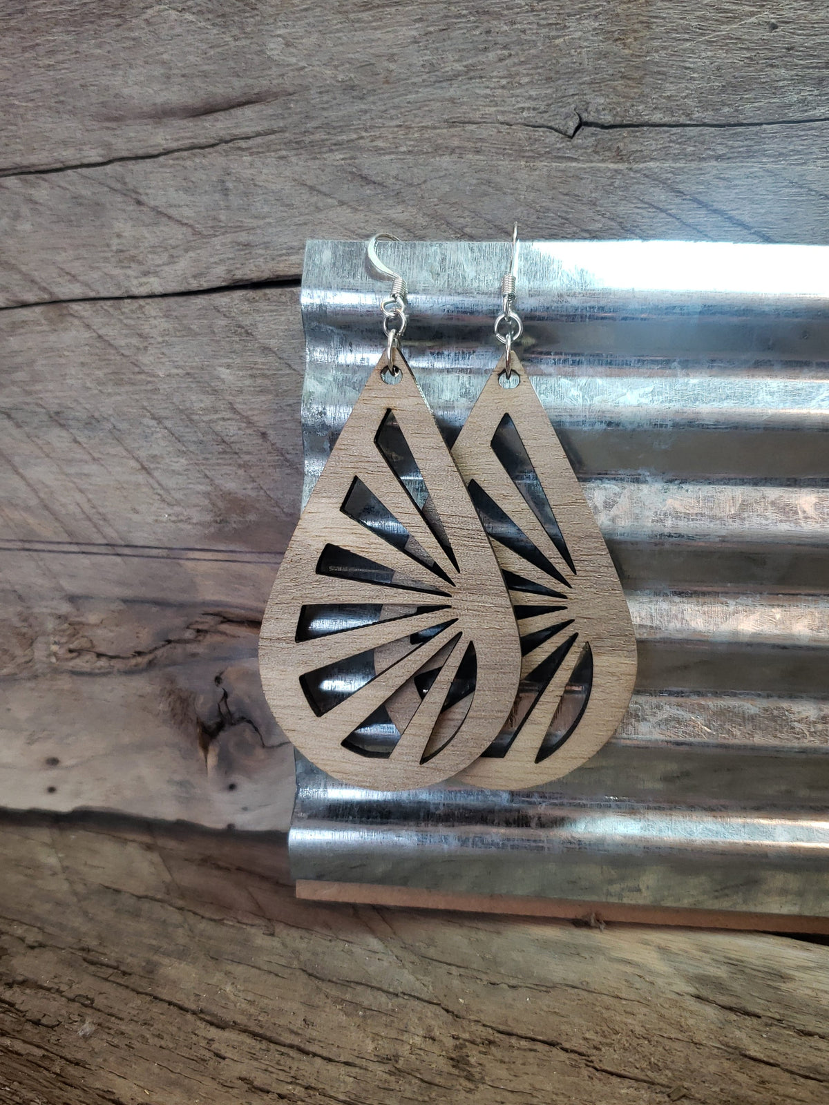 Teardrop Sunburst Wood Earrings: Laser Cut Boho Jewelry
