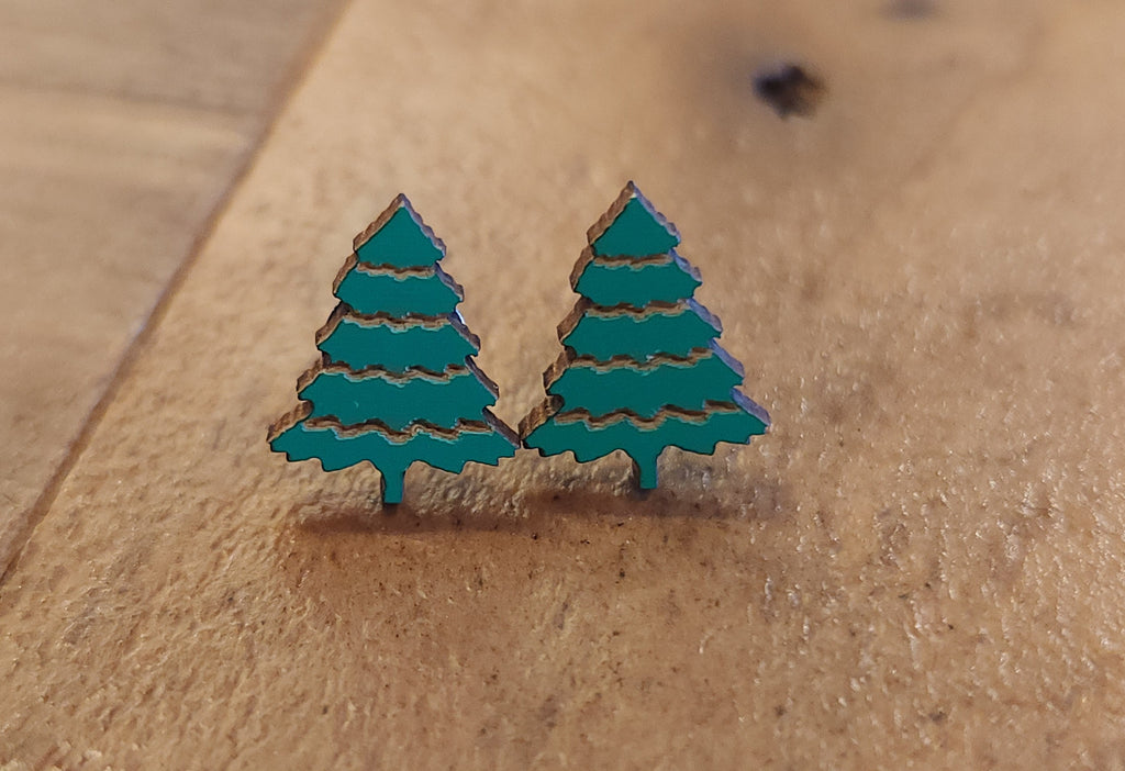 Holiday Wood Stud Earrings: Snowman, Tree, Light, Snowflake - Set of 4