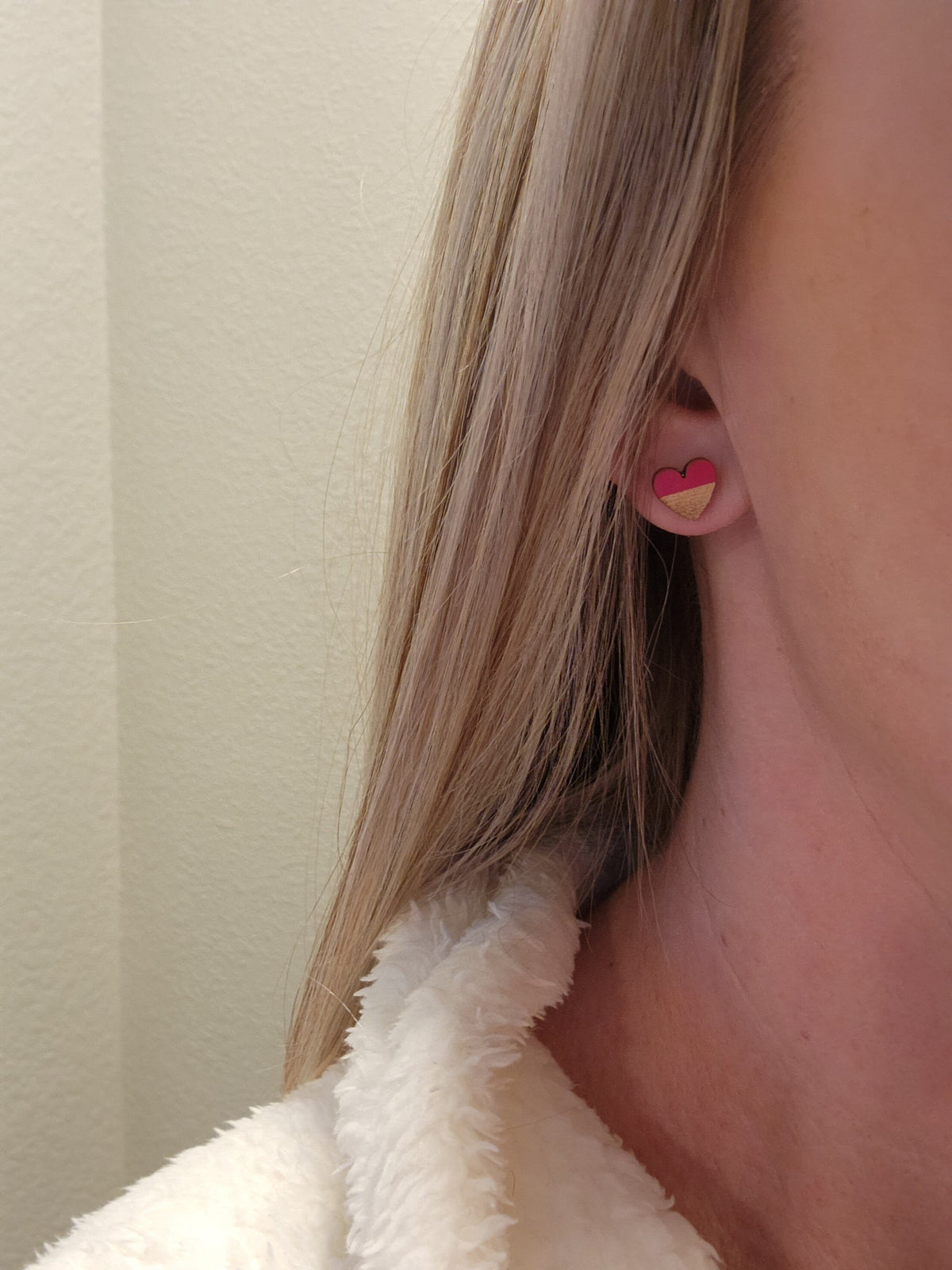 Handmade Wood Heart Studs: Laser Engraved Earrings, Hypoallergenic