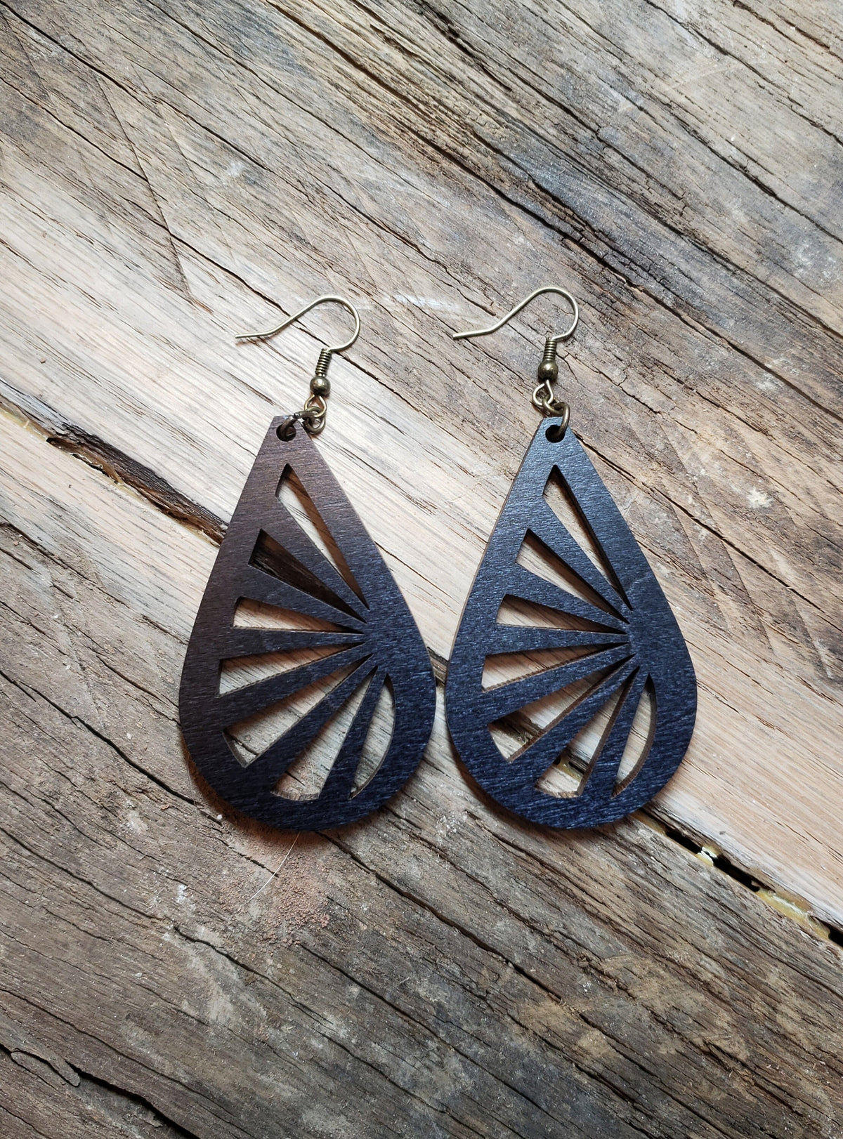 Teardrop Sunburst Wood Earrings: Laser Cut Boho Jewelry