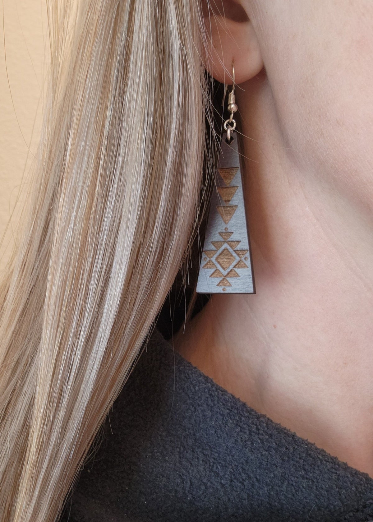 Laser Engraved Wood Triangle Earrings: Geometric Dangles