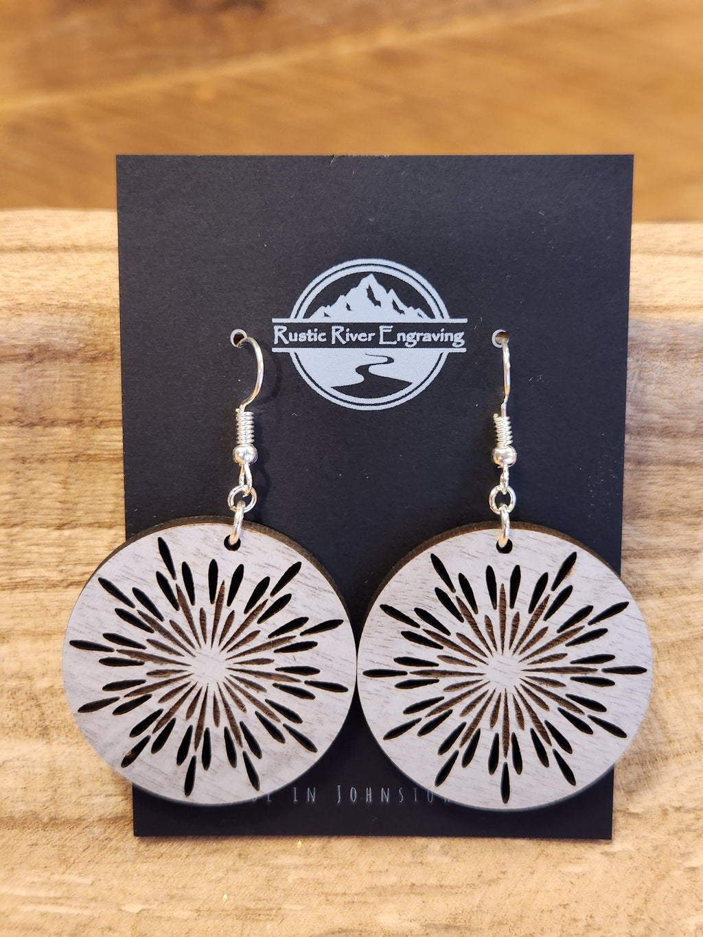 Laser Cut Wood Earrings: Burst Dangles, Hypoallergenic Hooks